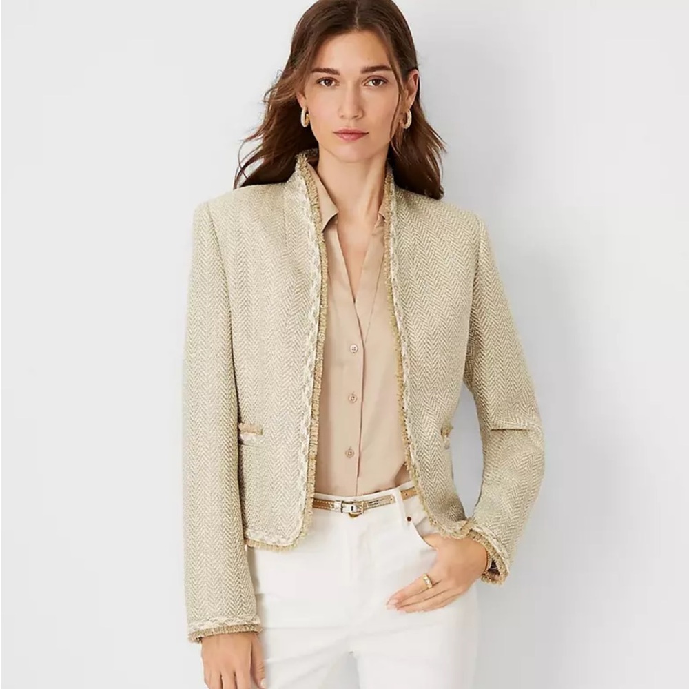 Ann Taylor Cream Blazer with Gold Accents